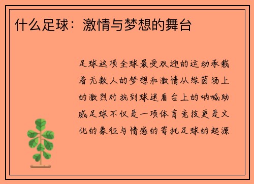 什么足球：激情与梦想的舞台