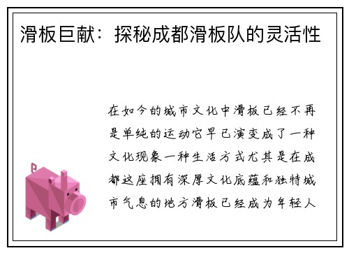 滑板巨献：探秘成都滑板队的灵活性