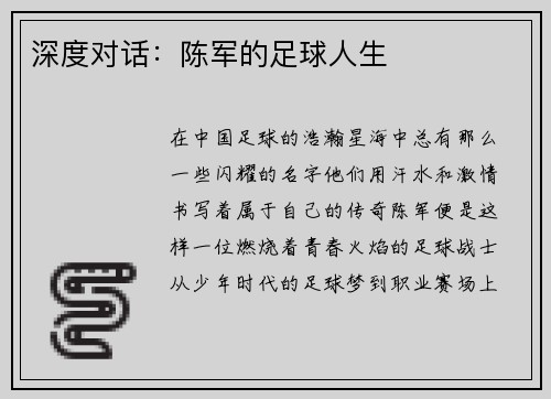 深度对话：陈军的足球人生