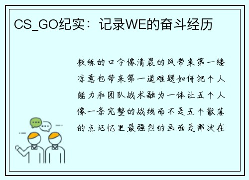CS_GO纪实：记录WE的奋斗经历