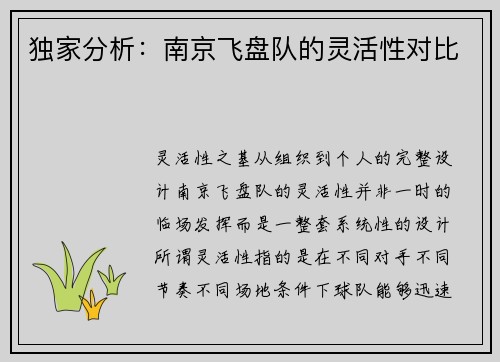 独家分析：南京飞盘队的灵活性对比