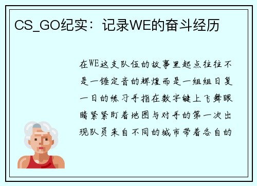 CS_GO纪实：记录WE的奋斗经历