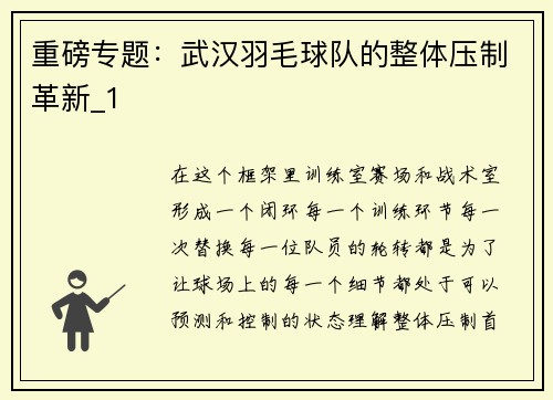 重磅专题：武汉羽毛球队的整体压制革新_1