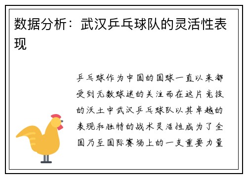 数据分析：武汉乒乓球队的灵活性表现